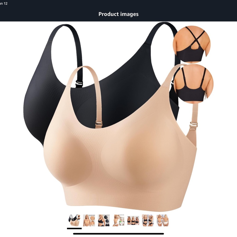 Two (2) Seamless Wireless Bras in Black and Tan with Adjustable Straps Straps